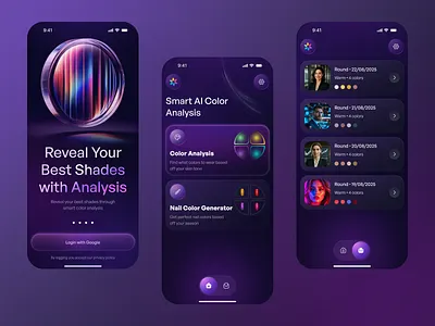 AI- Color Analysis Mobile App ai color analysis app redesign beauty tech clean design color analysis color design color palette fashion app design history page design i brain minimal ui mobile app mobile app design onboarding screens personal styling app smart color analysis stylish color uiux design