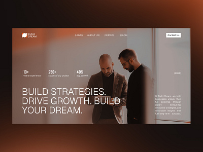 Build Dream - Business consulting website agency website branding business consulting website consultancy consultation dark mode financial advisor header hero section home page landing page ui uiux website design