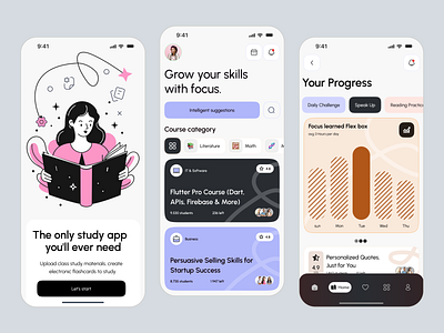 AI Learning Mobile App ai ai app ai learning ai startup app design e learning education english learning kids learning learning app mobile app student app study app ui design