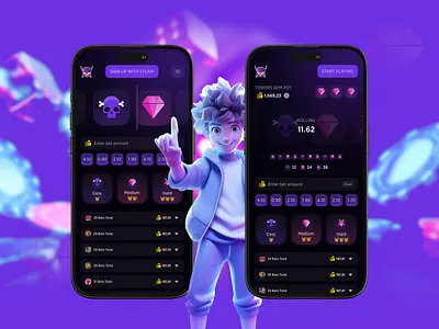 Next-Gen Gambling App UI case opening platform casino interface casino landing page casino mobile app casinoappdesign csgo gamblingappui gameuiux gamingdashboard neonui