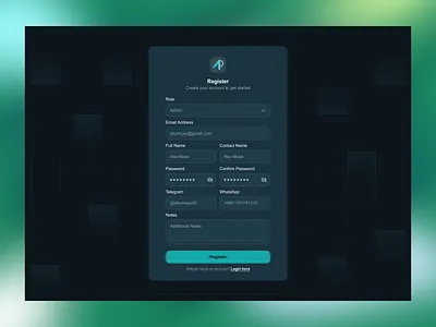 Modern Register & Login UI Design app design authentication clear dark dashboard designer log in minimalist modern ui register sign in sign up top top design uiux web design