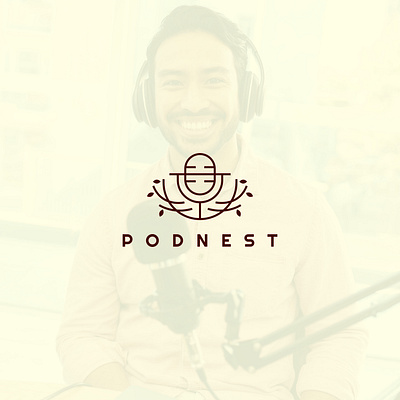 PODNEST: Minimal Line Art Logo with Mic & Nest Symbol brand identity branding design design logo drawing flat graphic design icon illustration line art logo logo design logos logotype minimal minimalist modern ui unique