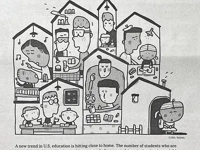 Homeschool Shift X Cara Wang characters conceptual drawing editorial educational newspaper relationships school