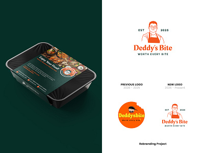 Deddy’s Bite - Home Restaurant with Fine Dining Concept beverage branding dining fine dining food food and beverage handkerchief logo mascot mascot logo mockup neon box packaging plastic cup plate restaurant signage tote bag