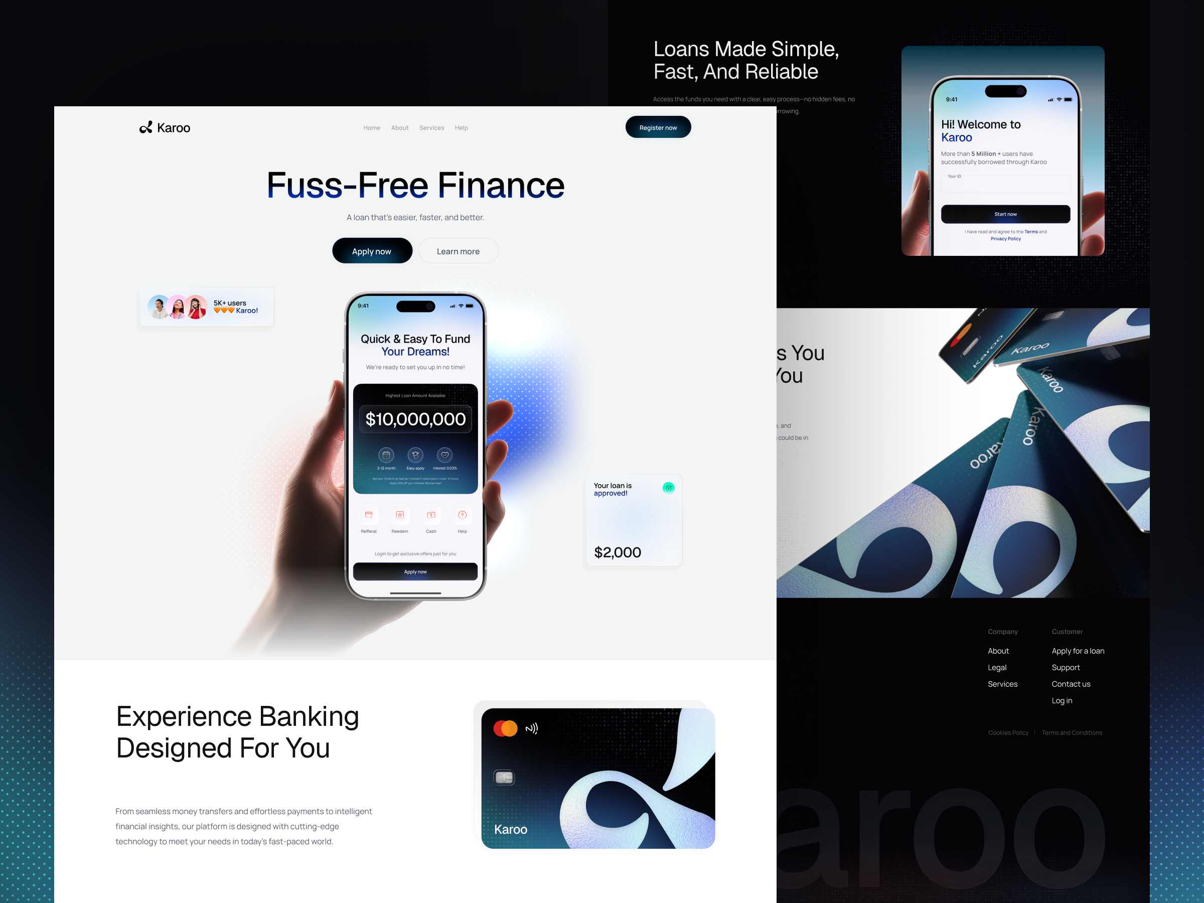 Karoo — Loans made simple bank bank app bank card bank landing page banking design digital banking finance finance landing page financial fintech landing page loan minimal money paym payment ui web webdesign