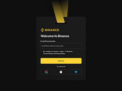 Binance Crypto Login UI Design crypto login design login page login ui ui web3 design