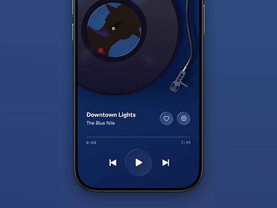 Music player mobile app UI 3d app ios 26 ios glass mobile motion motion graphics play player record record player song ui vinyl