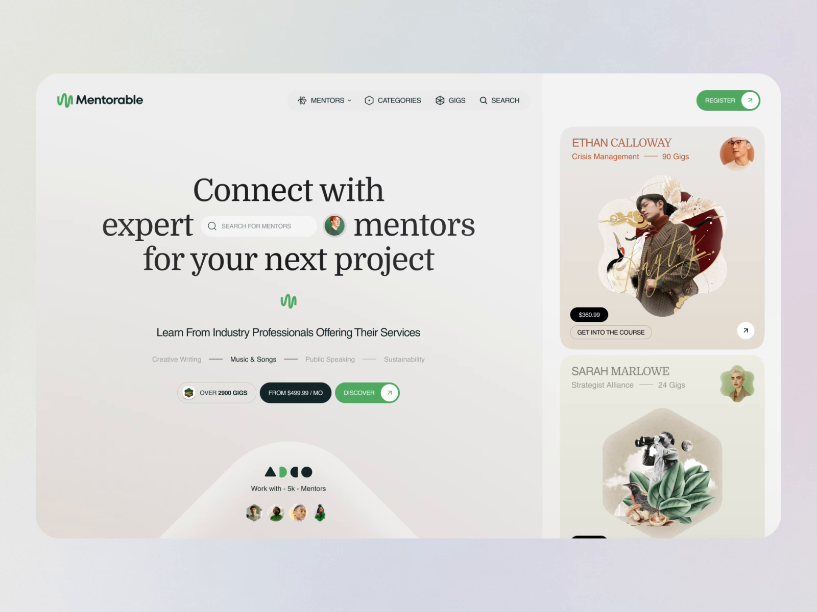 Example of Mentors Landing Page