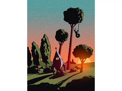 Alien in Charente 2d 3d alien animation c4d cinema4d countryside france french illustration sunset