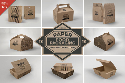 VOL.13 Food Box Packaging Mockups boxes carrier containers cookies fast food food gable box graphic design logo motion graphics packaging pastries tab paper tapered
