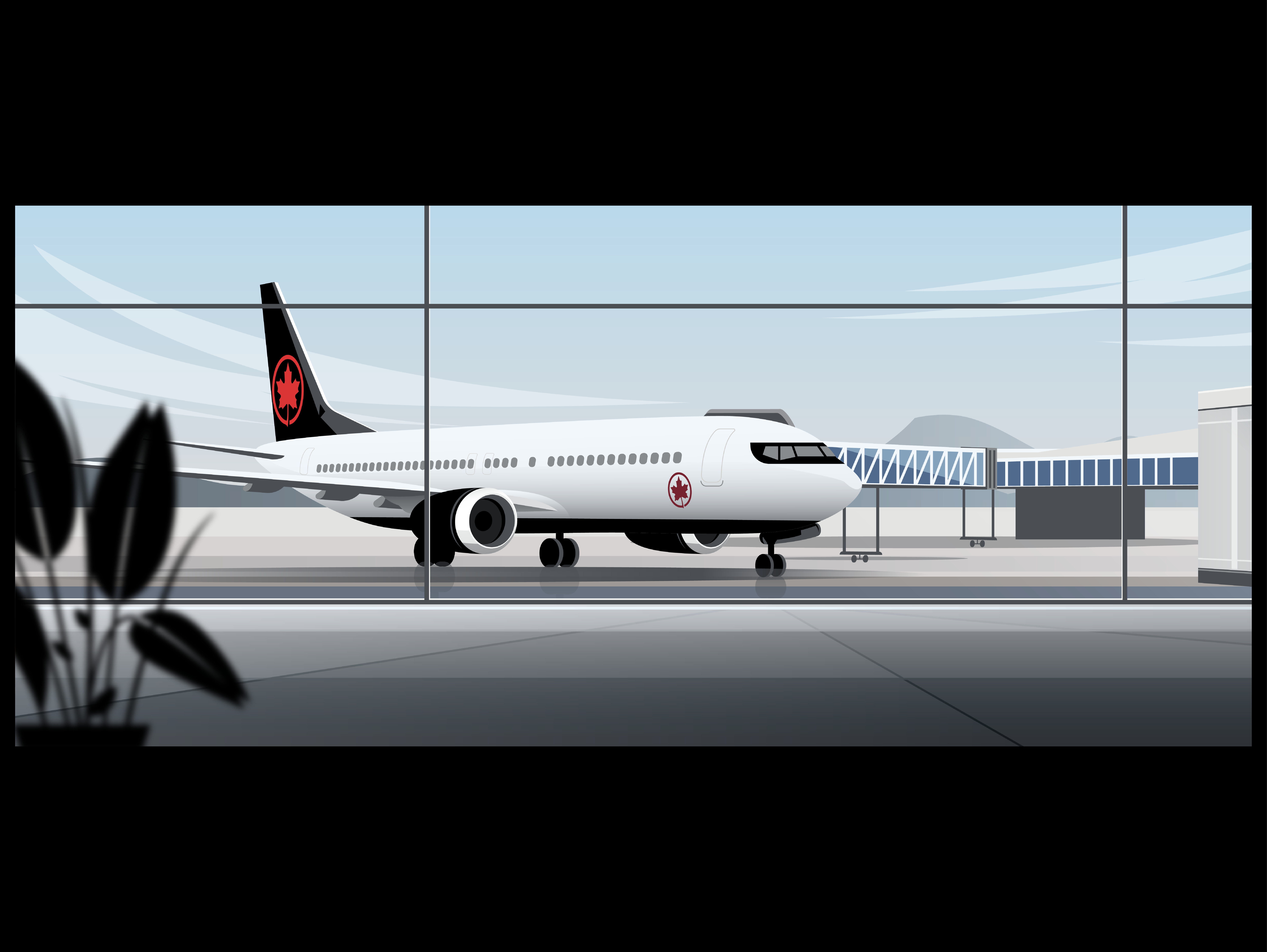Airport panorama airplane airport aviation boarding boeing departure flght illustration plant terminal travel vector view