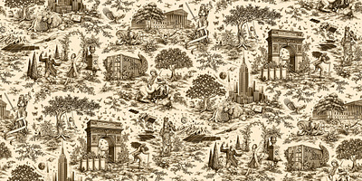 Social Impact Capital - Toile de Jouy illustration branding custom design eagle engraving graphic design hand drawn illustration label design logo luxury packaging packaging packaging design pattern science statue toile de jouy tree