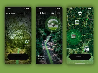 Geo tracking app animal spotting app biodiversity biologist clean design dark mode design eco tourism ecology fauna flora geo tracking hiking map interface mobile app ui nature outdoor species info trail tracker wildlife