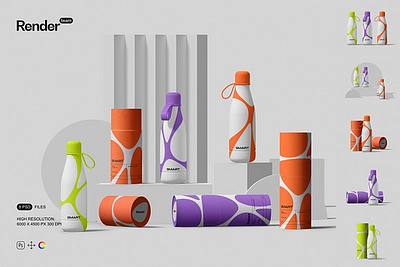 Tube and Bottle Mockup Set aluminum bottle label mockup bottle mockup bottled water box branding case label mockup set packing paper psd scene creator script font thermos tube tube mockup