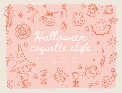 Pink Halloween autumn cartoon creative market cute design elements fall halloween illustration pattern pink vector whimsical
