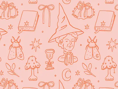 Pink Halloween pattern autumn cartoon creative market cute design elements fall illustration pattern pink seamless vector whimsical