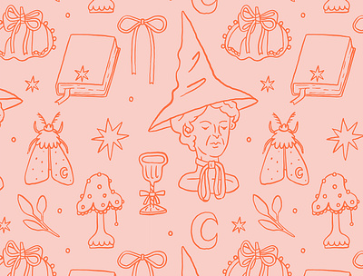 Pink Halloween pattern autumn cartoon creative market cute design elements fall illustration pattern pink seamless vector whimsical