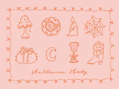 Halloween Baby autumn bow card creative market cute design elements fall illustration pattern pink poster vector whimsical