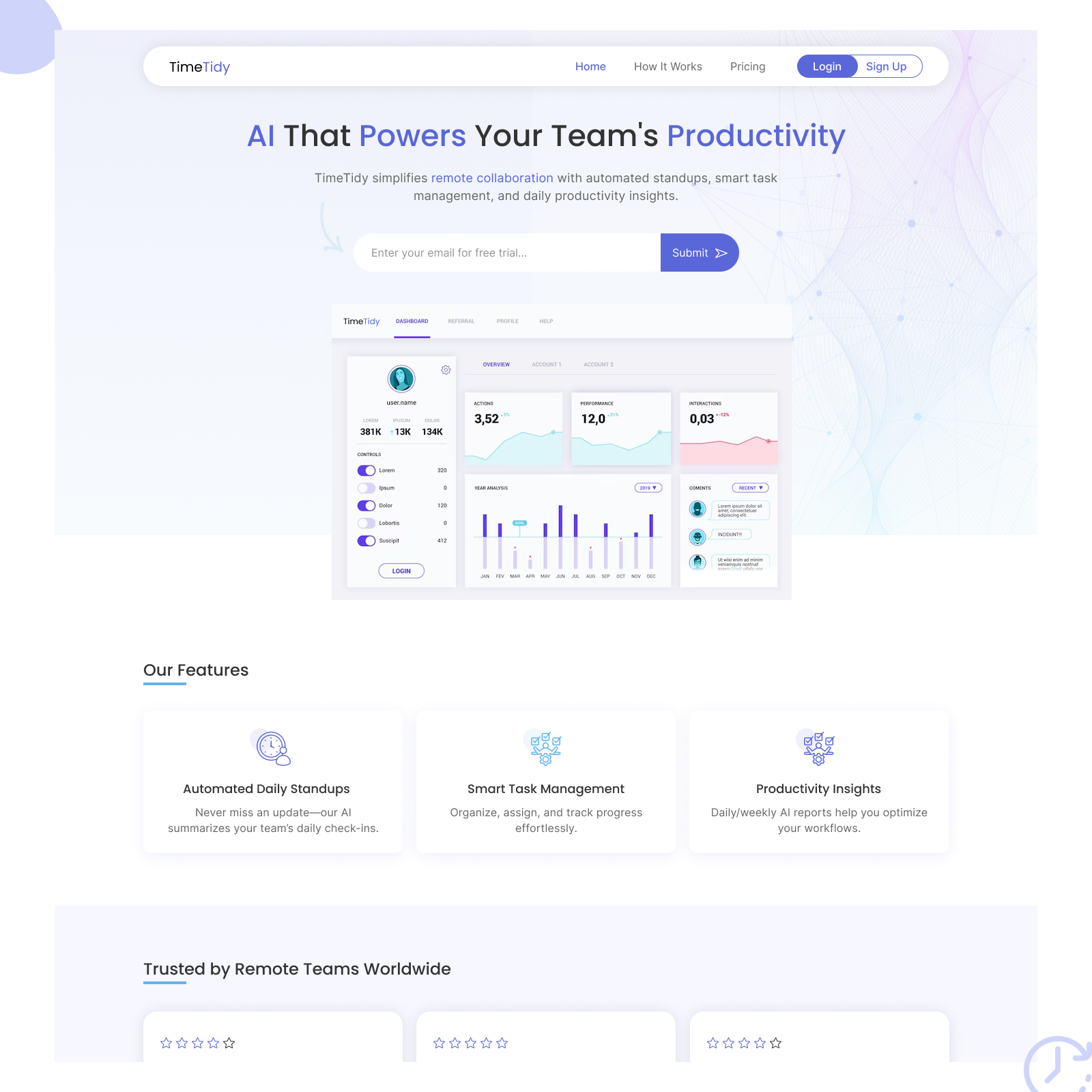 TimeTidy ai tech focus artificial intelligence clean design landing page productivity productivity collaboration saas saas landing page teamwork ui web design work efficiency