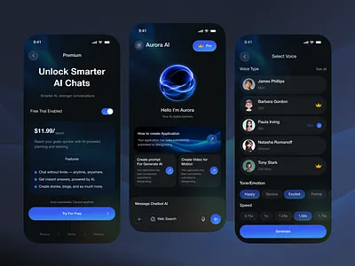 Aurora AI – Next-Gen Intelligent Assistant App ai ai app ai chatbot ai voice app app design artificial intelligence app chatbot conversational ai ios mobile mobile app product design smart ai smart assistant speech to text app voice recognition
