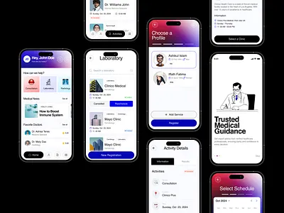Clinico Health- Mobile App Design aero aero design agency app design appoinment clean ui concept health healthcare healthtech hospital medical mobile app product design ui uiux ux wellness