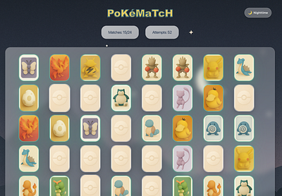Pokemon Matching Card Game app design pokemon product designer ui uxdesign