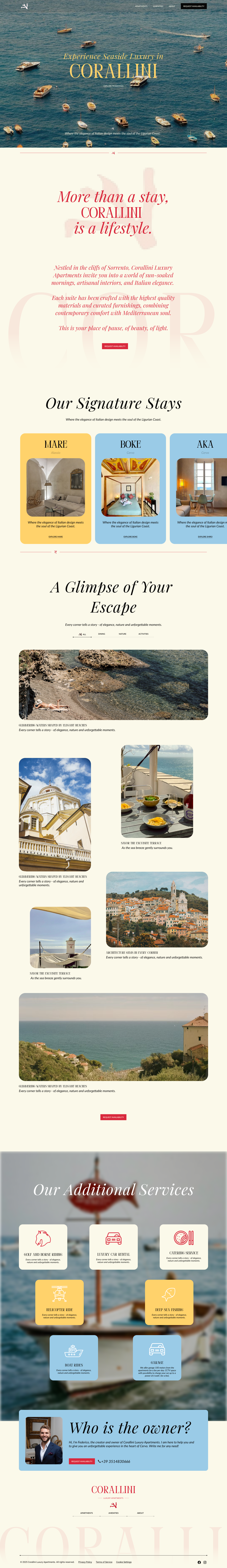 Website Redesign for Luxury Apartments in Italy amenities animation apartments branding design designprocess graphic design hotel italian landing page logo luxury modern redesign seaside ui ux uxui web design website