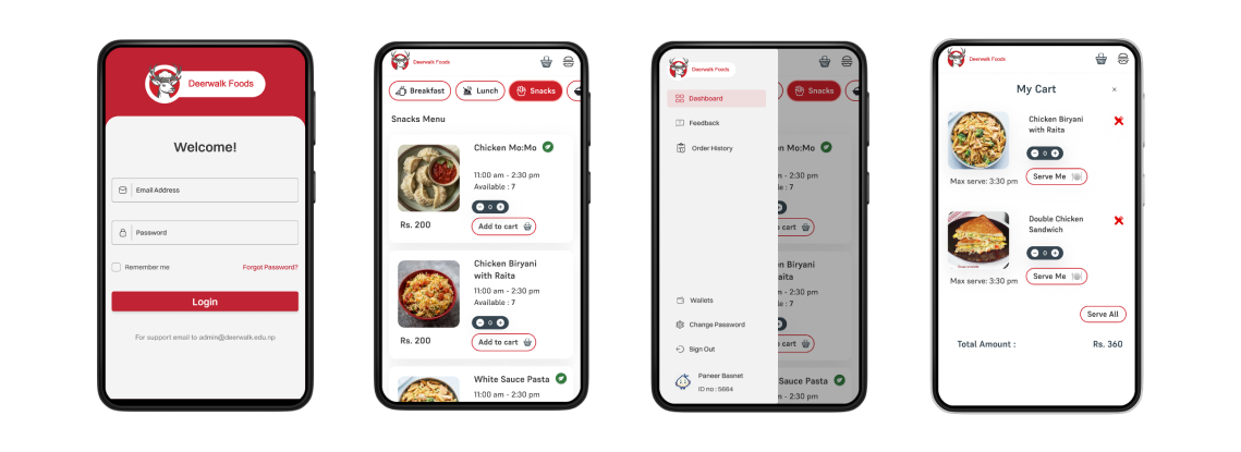 Canteen Management for Mobile canteen cart design history login menu mobile ui ux
