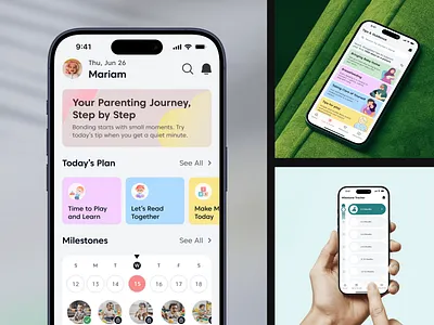 Parenting app animation branding design graphic design health app home screen interface kids care mobile mobile app mobile ux design modern ui mom app parenting parenting app product design ui user interface ux web app