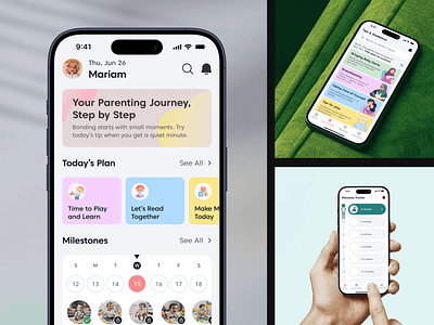 Parenting app animation branding design graphic design health app home screen interface kids care mobile mobile app mobile ux design modern ui mom app parenting parenting app product design ui user interface ux web app