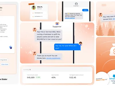Fundraising Bento Grid for Smarter Donor Outreach bento bento box bento design brand design branding donor fundraising gradient graphic design intergrations nonprofit orange product features texting ui visual design
