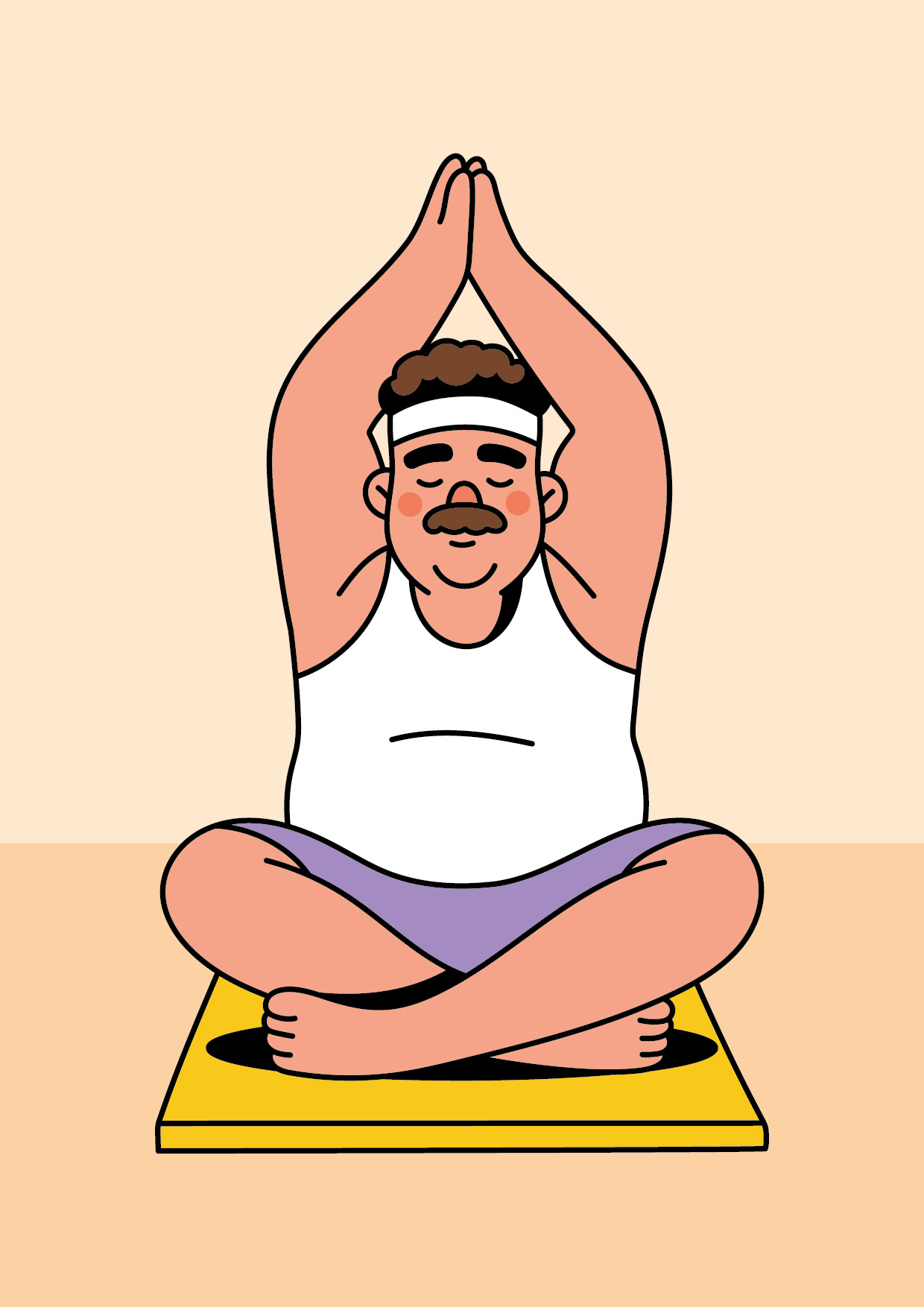 Yoga time branding character design flat fun graphic design illustration man merriment mustache sport vector yoga