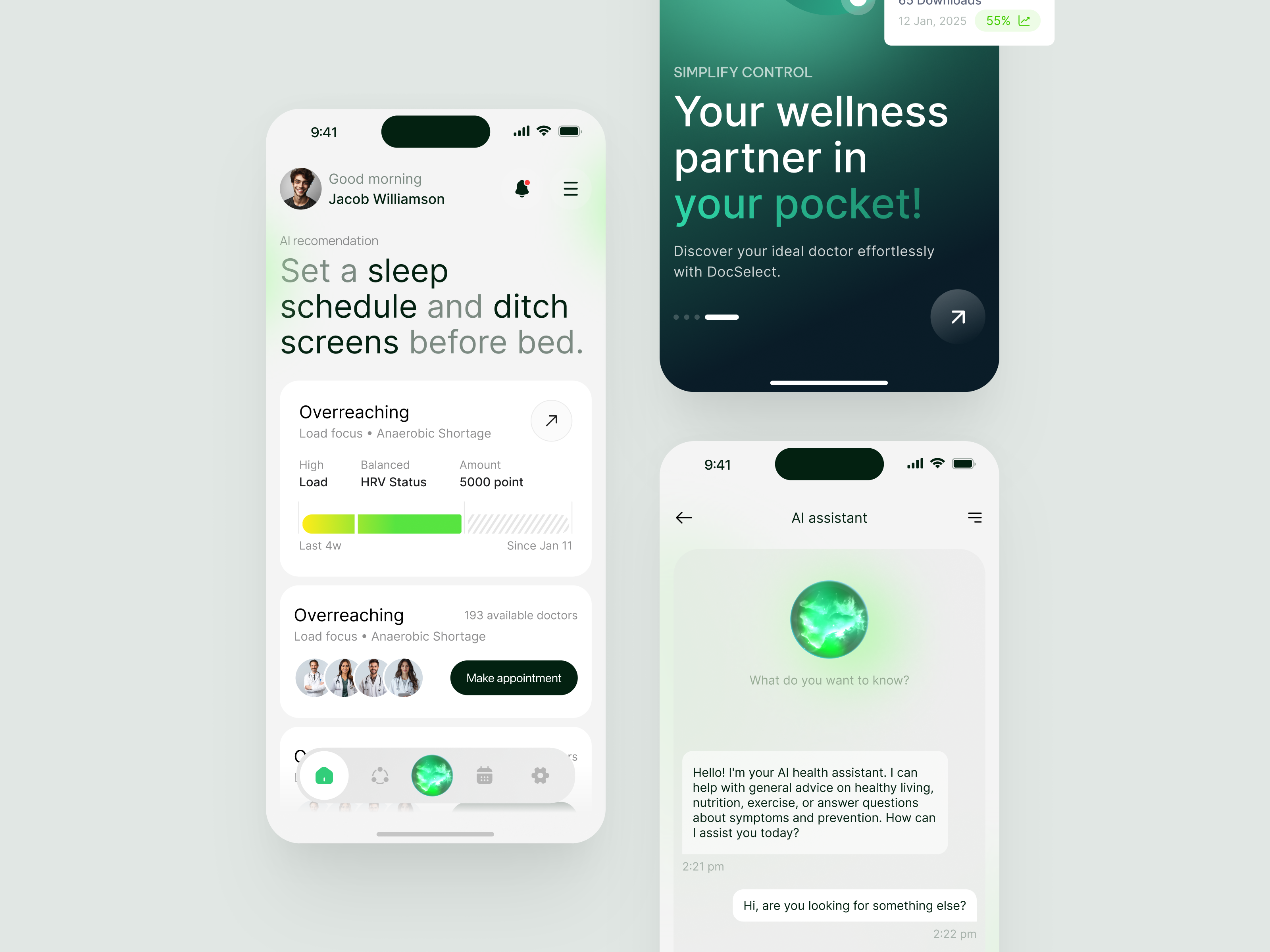 Example of Mobile Design for Digital Health & AI Wellness Assistance