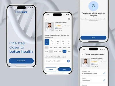 Healthcare Mobile App | HomeCare appointment booking app doctor doctor app health app home care home page med visit medical booking app medical care medics mobile app mobile design online doctor booking patient app schedule ux ui visit detail visit doctor