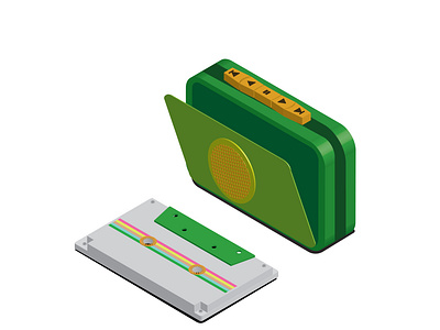 A cassette and a Walkman music player cassette graphic art graphic design graphics green music lover music player old cassette old music player vector vector art vector drawing walkman walkman player