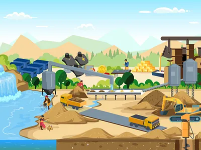 The Journey of Gold | Animaio Studio art concept art detailed vector digital illustration illustration industrial workflow landscape illustration mining illustration storytelling art vector art vector design vector illustration