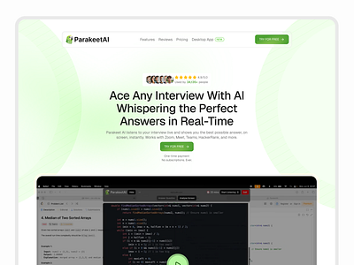 AI Interview Preparation Platform – Website Design ai interview website ai landing page bento grid green website interview landing page interview website design landing page