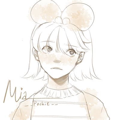 Sketch of Mia art character digital art illustration oc
