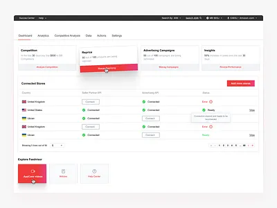 Dashboard for an eCommerce Analytics SaaS Platform analytics b2b dashboard data analytics data visualisation ecommerce enterprise dashboard enterprise ux interface intuitive product design redesign saas scorecards transformation ui ux web widgets