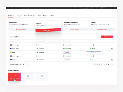 Dashboard for an eCommerce Analytics SaaS Platform analytics b2b dashboard data analytics data visualisation ecommerce enterprise dashboard enterprise ux interface intuitive product design redesign saas scorecards transformation ui ux web widgets
