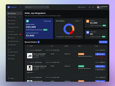 E-commerce Dashboard Design 🛍️ - Dark Version app design branding clean dark version dashboard design design design agency design service e commerce e commerce dashboard illustration minimal ui ui design ui ux design ui ux designer ux ux design web design website design