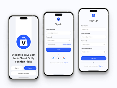 Next-Gen Online Shopping App (Vesti) UI/UX Design application clean ui e commerce get started login mobile design mobileapp online shop product design register shopping shopping app sign in sign up ui ui inspiration user interface design white mode