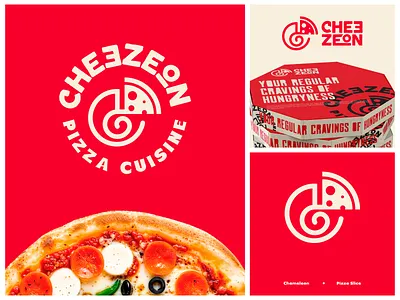Chameleon and Pizza combination Logo chameleon logo cheese logo food logo italian food pizza logo pizza lovers restaurant logo