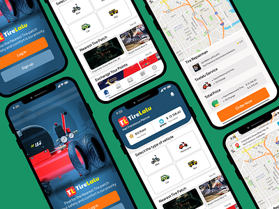 TireLalu - Tire Repairman Search Application branding business consultation design figma illustration logo maps mobile order ui ux vector