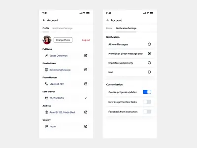 Mobile App - Account & Notification Settings UI account ui design figma mobile app mobile app ui mobile settings ui notification settings ui ui design uiux uiux design ux design