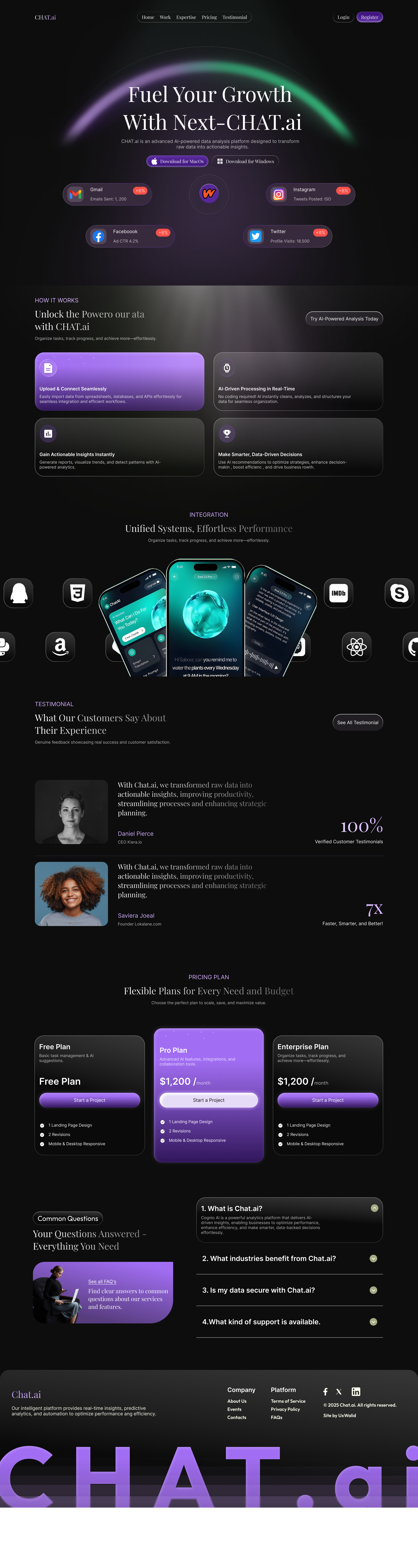 CHAT.ai - AI Chatbot Landing Page Concept | SaaS UX/UI : ai chatbot landing page uiux ai powered saas uiux aidesign chatbot dark theme design landingpagedesign saasdesign