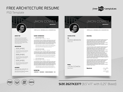 Free Architecture Resume Template in PSD black free freebie photoshop psd resume template templates white