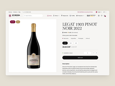 Wine Shop Product Page beige cart ecommerce design figma minimal design product product details product page quantity shop ux design web design wine
