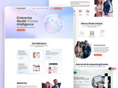 Elevate 365 - Home Page Design ai technology concept design graphic design illustration intelligence process landing page design landing page redesign leadership microsoft dynamics partners saas landing page saas landing page redesign saas website design text automation upcoming events website design website design website redesign world leading tech
