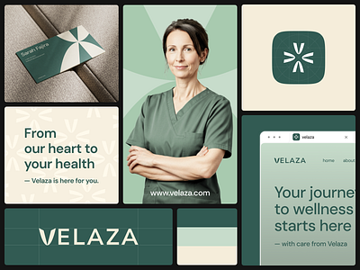 Velaza Dranding Identity aesthetic branding care clean colors design fireart green health illustration logo medic ui ux